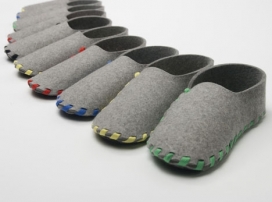 套索鞋-皇家艺术研究生设计一块毡和鞋带制成的拖鞋