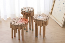 一个金属环包裹的木销子表凳子-Yuval Tal作品