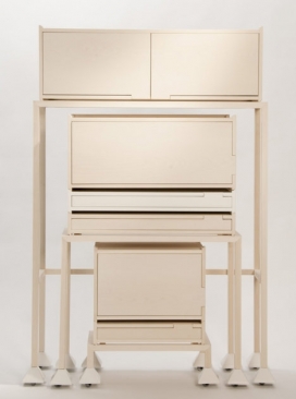 侵略者存储系统-丹麦Maria Bruun家居设计师作品，创造了一个三人的模块化的机柜，可以整齐地左右塞