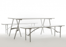 张弓形钢栈桥桌子和板凳-伦敦Benjamin Hubert家居设计师作品