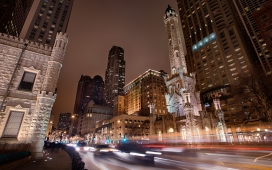 美国芝加哥伊利诺伊州市中心城市夜景