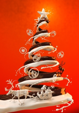 巧克力奶花3D圣诞树-波兰比亚韦斯托克Tomasz Lechoci?ski插画师作品