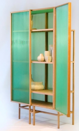 半透明橡木绿色的波纹PVC柜子-荷兰Dik Scheepers家居设计师作品