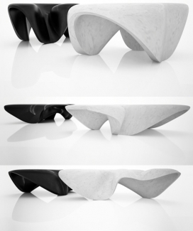一个限量版的黑白大理石桌-伦敦Zaha Hadid家居设计师作品