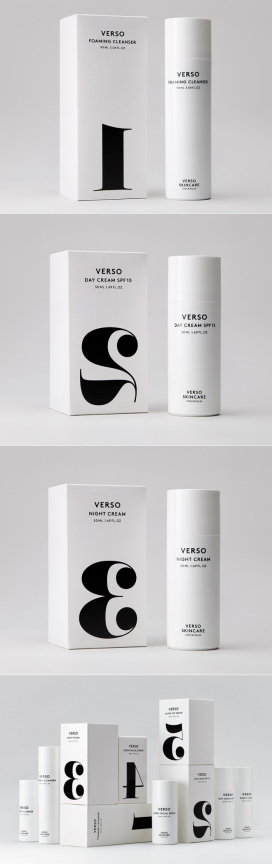 瑞典Verso护肤品包装设计-大气的白底黑数字设计