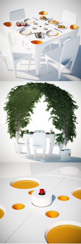 花园概念餐桌-四个角落都具有凹槽具有不同的功能