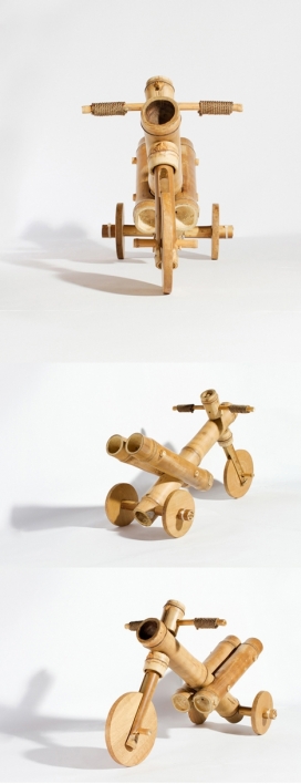 儿童竹子三轮车-用竹子制成，并用绳子捆绑