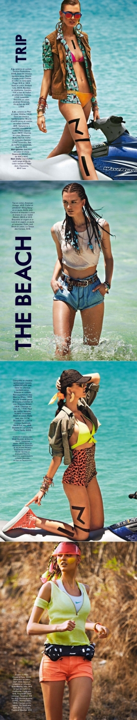 Glamour魅力法国-穿海滩牛仔的美女阿里・斯蒂芬斯，摄影师捕捉撕破运动牛仔裤的美诱
