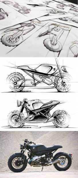 宝马BMW R1200 R摩托车从草图到成型设计图