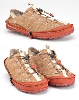 棕褐色麂皮鞋面径样式帆布鞋设计-不错视觉效果的打印舌织带