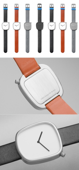 Dezeen手表商店-丹麦KiBiSi工业设计工作室作品，有四种颜色，设计师采用非对称面设计，灵感来自于纳维亚海滩上发现光滑轮廓的鹅卵石