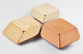 六角碗-由三个环环相扣的木叶子组成，捷克设计师Martin Zampach作品