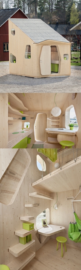 一个沉睡的阁楼-生态的友好学生木质公寓，里面有厨房，浴室，和一个小的花园露台-瑞典建筑公司Tengbom作品，帮助学生提供更多经适房