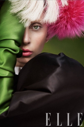 ELLE美国-Lady Gaga-柔和的背景，“雄心勃勃”的毛皮配件