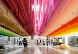 极简主义色彩的魅力-日本100种颜色渐变色卡片屏风展览，在日本新宿三井大厦，有55个平方
