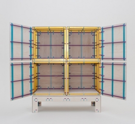 荷兰设计周2013-采用鹿特丹胶合板设计的一个彩色网格虚线图案柜子