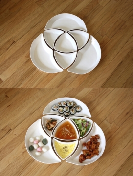 韩式风Sang Dishware拼接瓷器餐具-五颜六色的配菜共享碗体