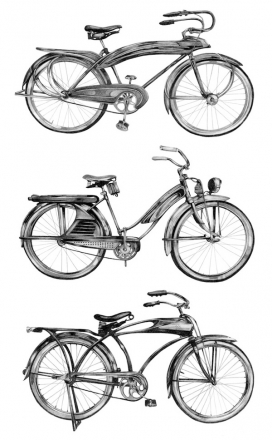 美国老式复古自行车黑白插画