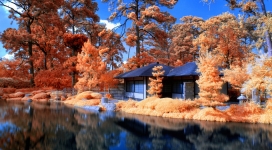 日本湖边庭院美景