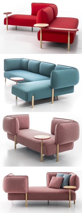 帕特里夏・奥奇拉的沙发组合设计-西班牙设计师Patricia Urquiola设计的铝框沙发，采用轻薄的木腿，这似乎靠在席位的两侧，组合成不同的安排