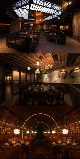 香港Mott32餐厅-在中环渣打银行大厦附近，是一个传统的中国餐厅，有697平方米，现代风情的金属，木材，藤，皮，偏心照明，壁画等无数的细节都是这座餐厅的特色设计，完美地适用于香港市区