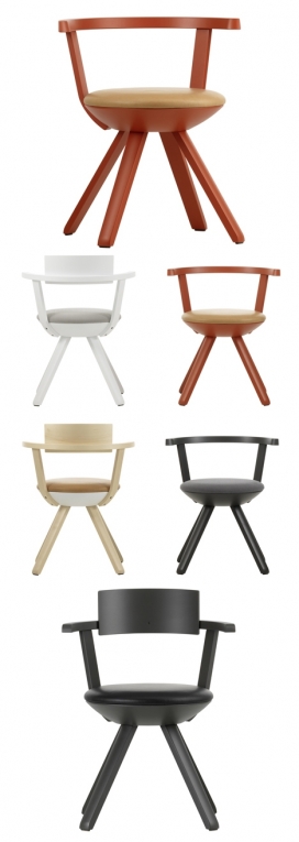圆形桦木转椅-圆形的座位和叉开双腿，采用了旋转功能，座垫采用纺织品或皮革天然木材。可选颜色为白色，黑色，红色