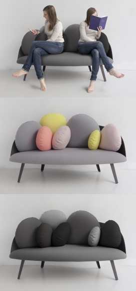 Nubilo软垫组合沙发床-法国设计师Constance Guisset作品，看起来像巨型鹅卵石的集合，圆垫有不同大小和不同颜色，可以重新安排，以优化舒适性