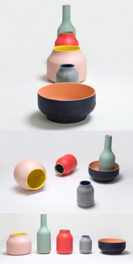 粉浆浇铸的彩色瓦罐-意大利陶瓷家具制造商BITOSSI CERAMICHE出品，包括罐子和瓶子