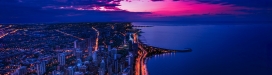芝加哥市区摩天大楼望江夜景