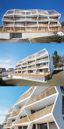 锯齿状阳台立面雕塑公寓建筑-位于奥地利，四层高的公寓有15户小公寓和一套复式公寓