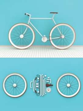 蓝车-印度Lucid工业产品设计机构作品，创造了一个概念的自行车，可以很快拆成零件放入背包