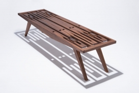 手工制作的美国核桃木制长凳-非常华丽酷的复杂的图案影子