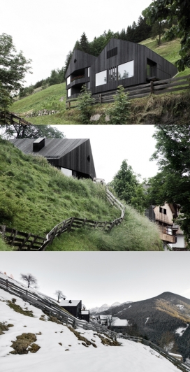 传统小村庄黑屋-人字形屋顶门廊，1,520平方米，荣获2013第七届南蒂罗尔建筑奖