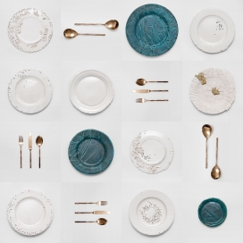 荷兰设计师丹尼尔・范一系列的餐具作品，每个都是独特的设计，从各种材料，如陶瓷，铜和黄铜制成，