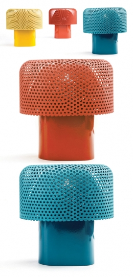 3D打印的彩色“蘑菇”凳子灯-设计师科学幻想混合结合超现实般自然组合把甲虫变成俏皮的灯