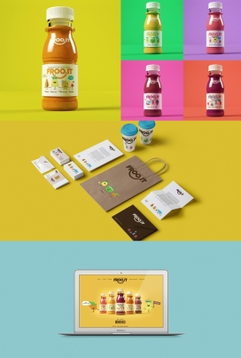 Froo-新鲜水果冰沙饮料包装设计-个性水果字符使品牌和包装看起来像生活中的一盏灯，丰富多彩既独特又有趣！