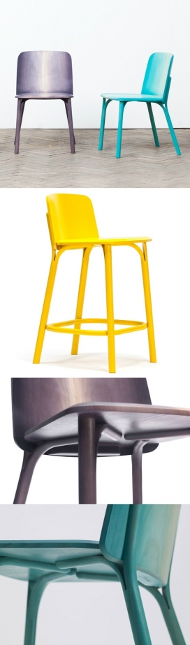 丰富多彩的椅子-捷克家具品牌TON出品的木材弯曲技术，创造一个椅子上，一个高脚凳，扶手椅和躺椅。