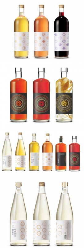 韩国新世界工艺白包装设计-绝对华丽传统的新世界酒设计-瓶标有复杂的几何符号，对应所有制作长生不老药的过程，简约唯美。含有的各种口味和气味。
