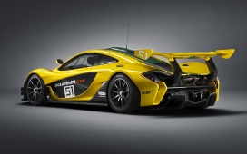 2015高清晰黄色“土豪金”迈凯轮F1-GTR-尾部侧面视图壁纸