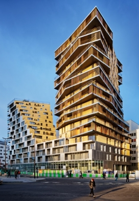 几何塔楼-巴黎最高的建筑，超过40年历史，50米高，是一个黄金和白银金属包围的住房，阶梯形式和角度阳台。坐落在大街法国巴黎左岸，该项目包含了几乎200个新家园- 96私人公寓和92个社会房屋单位-以及商店和停车场。