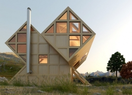 概念的木制住宅-有两个45度长方体-乌克兰Kostiantyn Kuvika建筑师作品