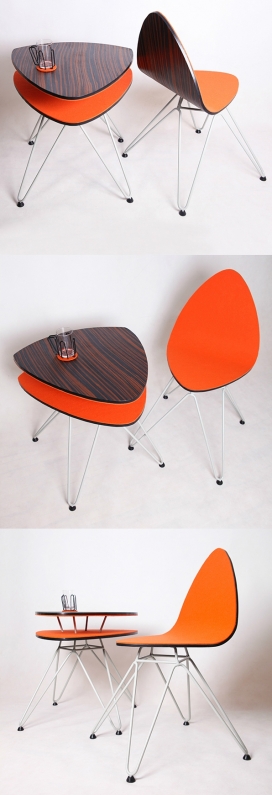三角椭圆茶几桌设计-主题的灵感来自于50年代和60的波兰设计。