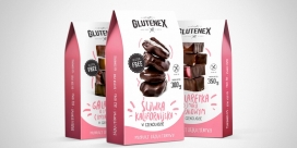 Glutenex无麸质饼干产品包装设计-一个无筋的饮食，具有鲜明的白色背景的封面图像，柔和的色彩突出的包装边缘和侧面表示健康和纯净