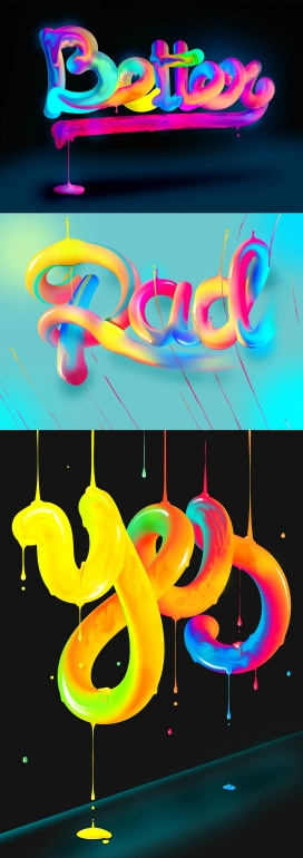 Lettering Experiments－有机纹理彩色油漆立体刻字设计