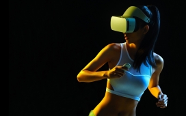 戴VR眼镜运动的女孩