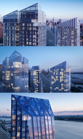 曼哈顿江边的豪华塔-三个高端住宅建筑，可以俯瞰纽约的哈德逊河。占地近5英亩（2公顷），这些建筑将包含租赁公寓和豪华公寓的组合