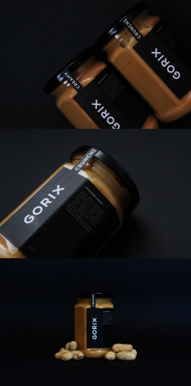 乌克兰GORIX-坚果类花生酱包装设计欣赏-不含添加剂，防腐剂或巴氏杀菌