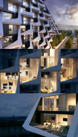 荷兰小镇-复杂屋顶运行轨迹图的住宅楼
