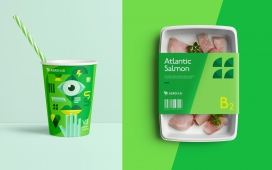格鲁吉亚新鲜度的AGROHUB杂货店-丰富的绿色色调在包装和标识系统上加固的，使新鲜品牌的有机质量更出色
