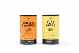 干净而现代的Taste & Co新调味品烘焙原料包装-一个自定义的字体和标语，使用自定义插图和丰富的调色板来实现目标